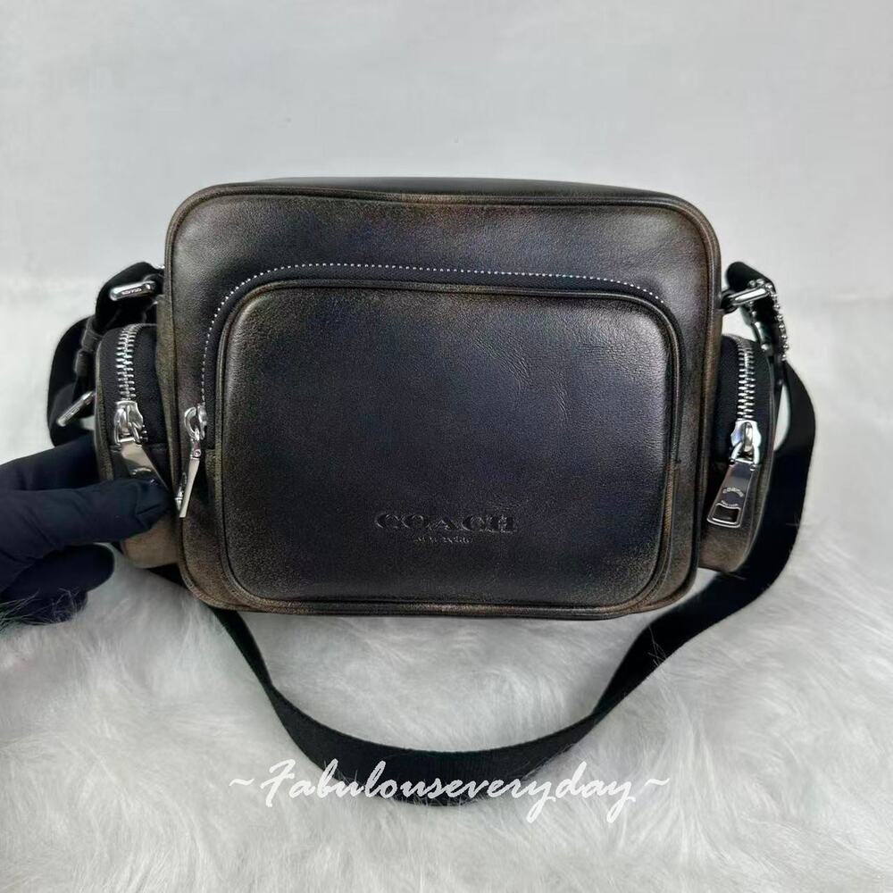 Coach Fletcher Crossbody Bag In Loved Leather/Silver/Black Brown CEU07 NWT